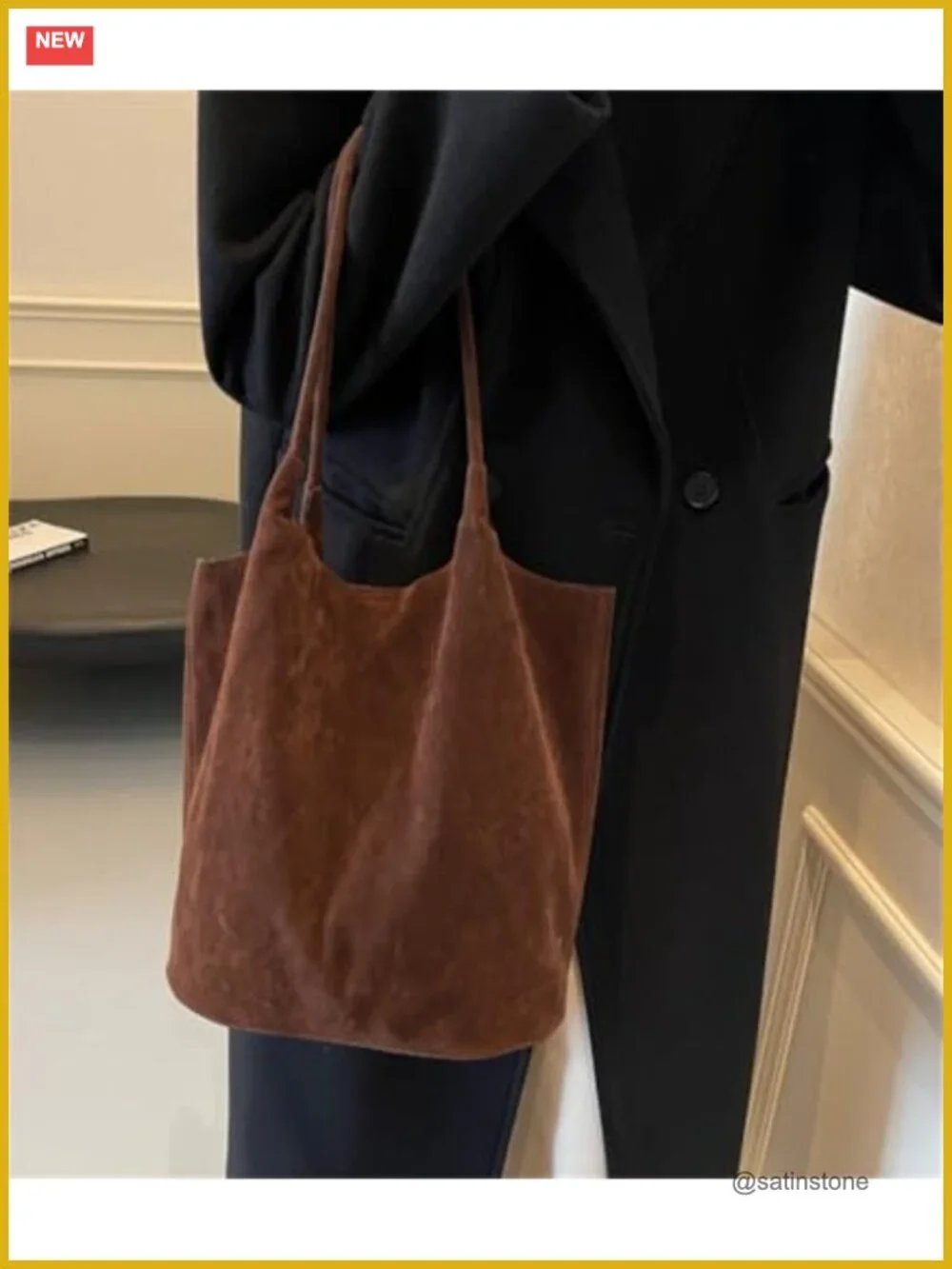 Faux Suede Bucket Tote Shoulder Bag (No color specified)